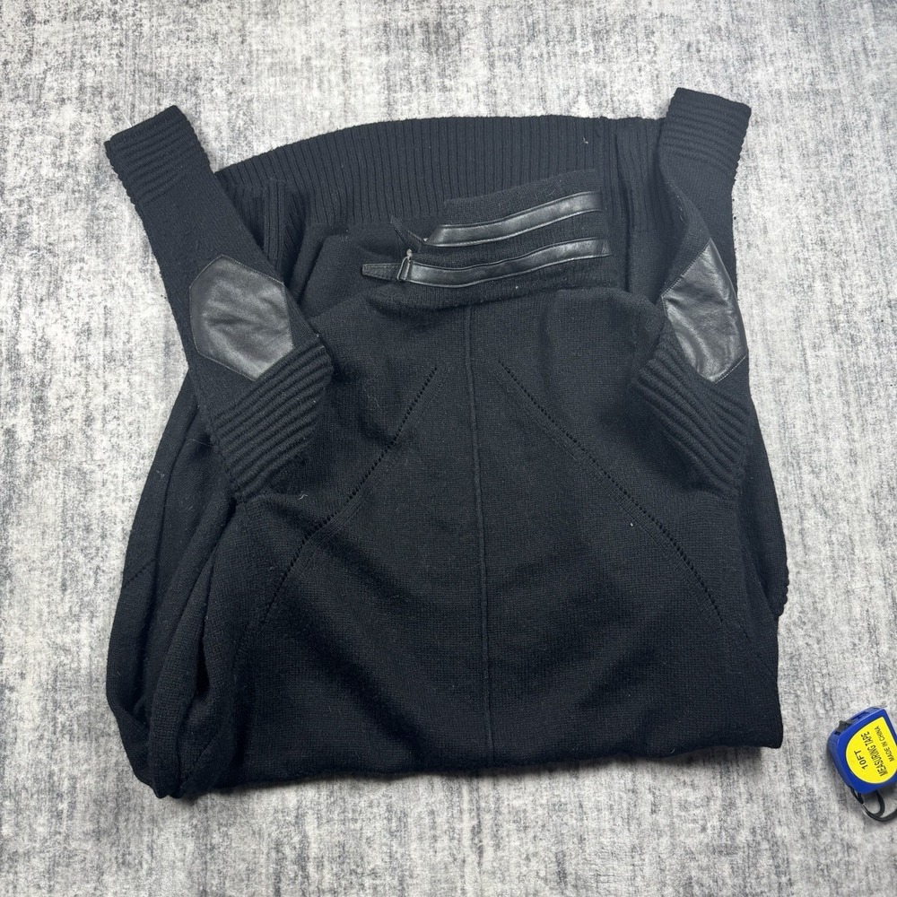 Skingraft Jonny Coto Sweater Coat Black Wool Sz M Leather Longline Cardigan - Picture 10 of 11